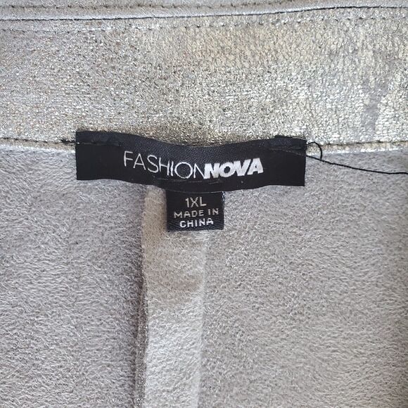 Festive Soft Metallic Silver Faux Suede Longline Blazer Sz XL Holiday Party Glam - Picture 9 of 9